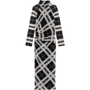 REISS DARLA Checked Ruched Midi Dress